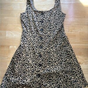 Cherie Los Angeles Leopard Print Button-Front Slip Dress - Beige & Black